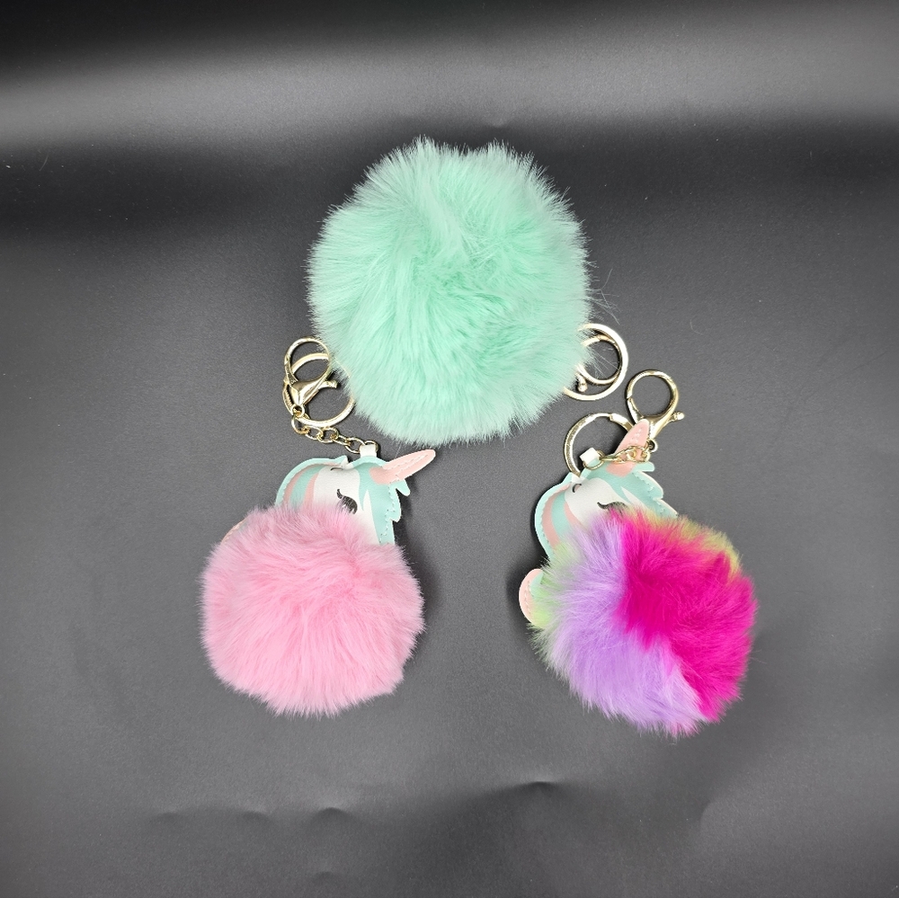 Fluffy Pom Pom  Keychains - Mint, Unicorn Pink, UnicornMulticolor